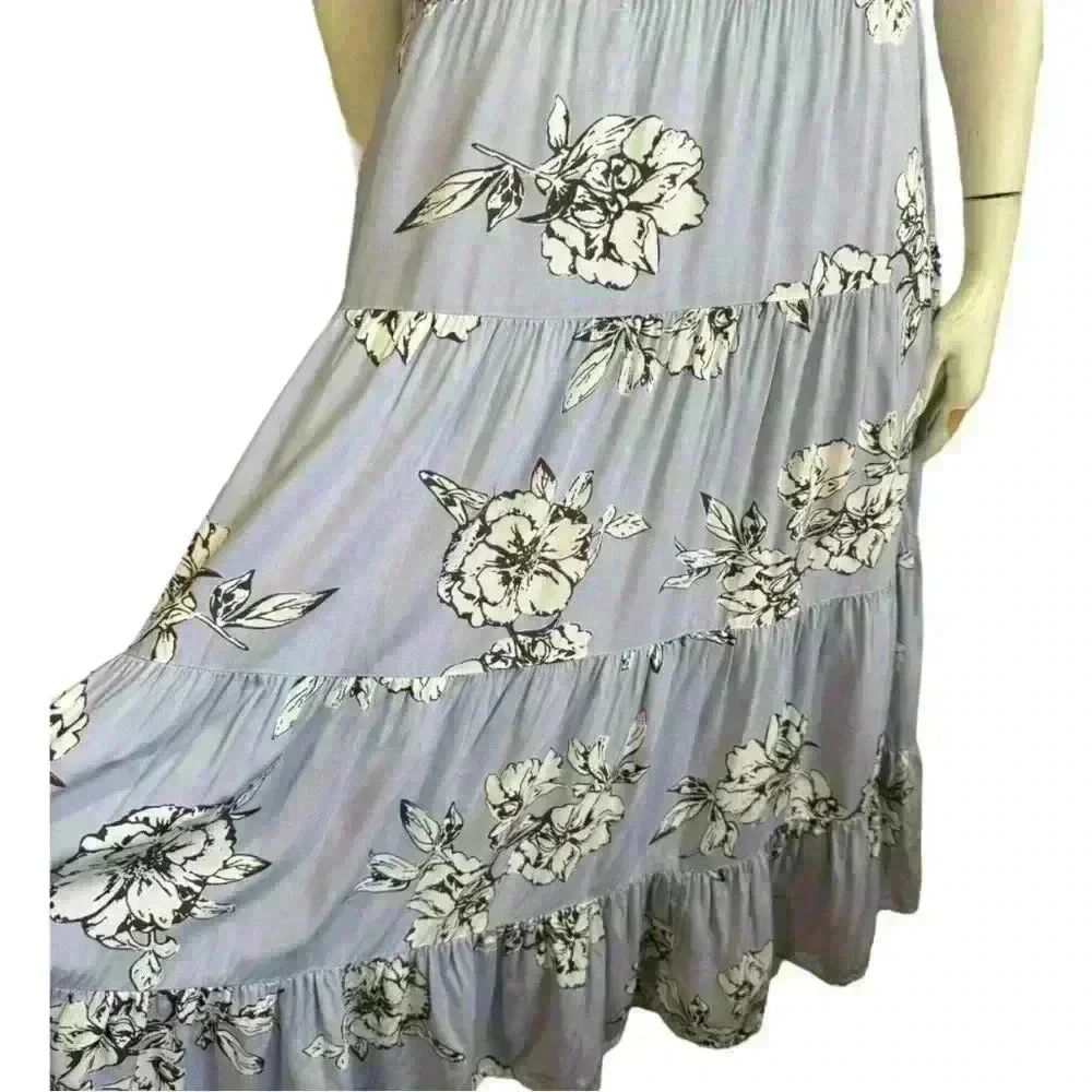 Free People Periwinkle Rita Tiered Midi Dress Floral Open Back Women’s XS - Picture 5 of 7